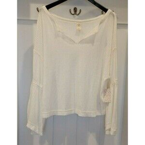New FREE PEOPLE OB641133 Ivory (Size S) Dahlia Bell-Sleeve Thermal Top -MSRP $68